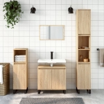 Set Mobili da Bagno 3 pz Rovere Sonoma in Legno Multistrato