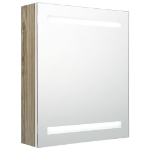 Armadietto Bagno con Specchio e LED Bianco e Rovere 50x14x60 cm