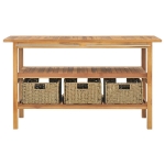 Vanità da Bagno e 3 Cestini Legno Massello di Teak 132x45x75 cm