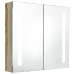 Armadietto Bagno con Specchio e LED Bianco e Rovere 62x14x60 cm