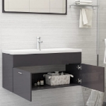 Mobile Bagno con Lavabo Integrato Grigio Lucido in Truciolato