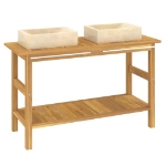 Mobile Vanità Bagno e Lavandini Marmo Crema Legno Massello Teak