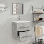 Mobile Bagno Lavabo Integrato Grigio Cemento Legno Multistrato