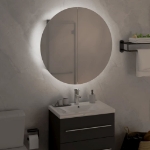 Armadio da Bagno con Specchio Rotondo e LED Grigio 47x47x17,5cm