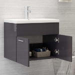 Mobile Bagno con Lavabo Integrato Grigio Lucido in Truciolato