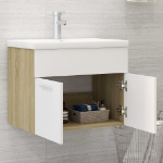 Mobile da Bagno con Lavabo Bianco e Rovere Sonoma in Truciolato