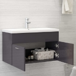 Mobile Bagno con Lavabo Integrato Grigio Lucido in Truciolato