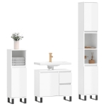 Set Mobili da Bagno 3 pz Bianco Lucido in Legno Multistrato