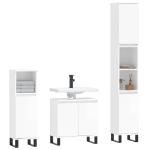 Set Mobili da Bagno 3 pz Bianco Lucido in Legno Multistrato