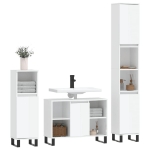 Set Mobili da Bagno 3 pz Bianco Lucido in Legno Multistrato