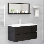 Specchio da Bagno Nero Lucido 90x10,5x37 cm in Truciolato