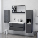 Specchio da Bagno Grigio Lucido 90x10,5x45 cm in Truciolato