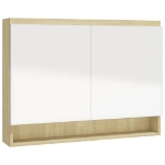 Armadietto Bagno con Specchio 80x15x60cm in MDF Bianco e Rovere