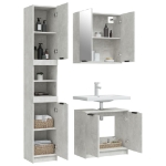 Set di Mobili da Bagno 3 pz Grigio Cemento in Legno Multistrato