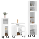 Set Mobili da Bagno 3 pz Bianco Lucido in Legno Multistrato