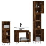 Set Mobili da Bagno 3 pz Rovere Fumo in Legno Multistrato