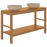 Armadietto da Bagno in Legno di Teak con Lavabi in Marmo Crema