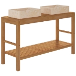 Armadietto da Bagno in Legno di Teak con Lavabi in Marmo Crema