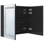 Armadietto Bagno con Specchio e LED Nero Lucido 80x12x68 cm