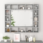 Mobile a Specchio con LED Grigio Sonoma 91x15x76,5 cm