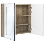 Armadietto Bagno con Specchio e LED Bianco e Rovere 62x14x60 cm