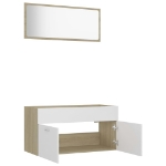 Set Mobili da Bagno 2 pz Bianco e Rovere Sonoma in Truciolato