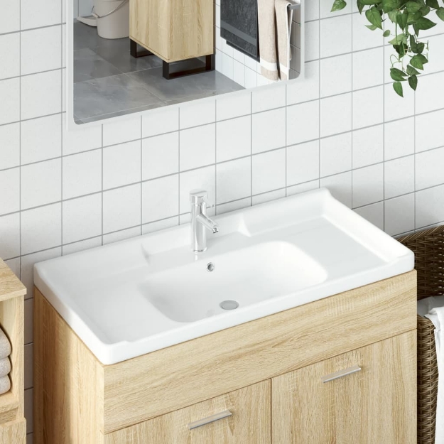 Lavandino da Bagno Bianco 100x48x23 cm Rettangolare in Ceramica