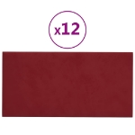 Pannelli Murali 12 pz Rosso Vino 30x15 cm Velluto 0,54 m²