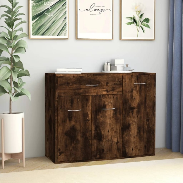 Credenza Rovere Fumo 88x30x70 cm in Legno Ingegnerizzato