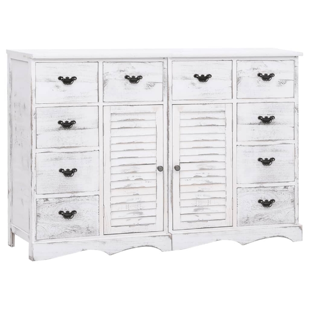 Credenza con 10 Cassetti Bianca 113x30x79 cm in Legno