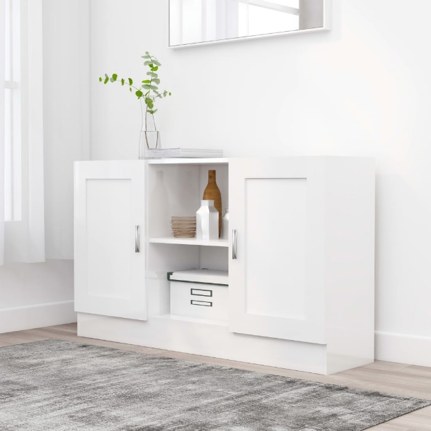 Credenza Bianco Lucido 120x30,5x70 cm in Truciolato