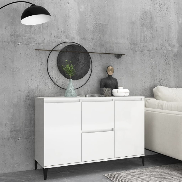 Credenza Bianco Lucido 104x35x70 cm in Truciolato