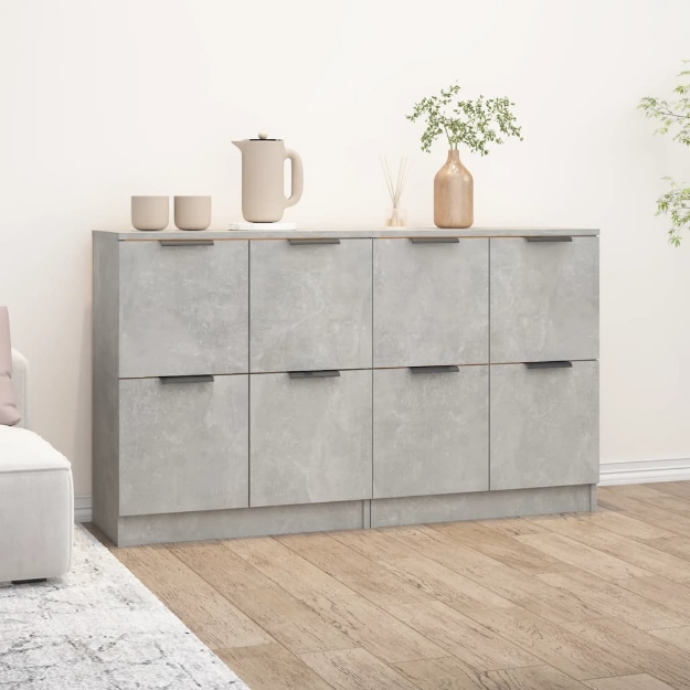 Credenze 2 pz Grigio Cemento 60x30x70 cm in Legno Multistrato