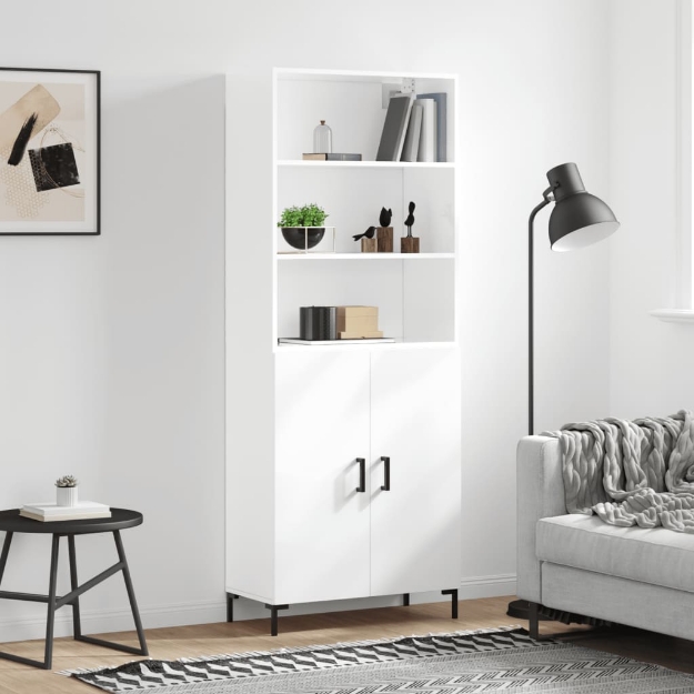 Credenza Bianco Lucido 69,5x34x180 cm in Legno Multistrato