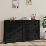 Credenza Nera 140x35x80 cm in Legno Massello di Pino