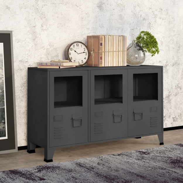 Credenza Antracite Industriale 105x35x62 cm in Metallo e Vetro