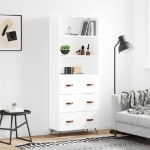 Credenza Bianco Lucido 69,5x34x180 cm in Legno Multistrato