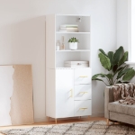 Credenza Bianco Lucido 69,5x34x180 cm in Legno Multistrato