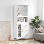 Credenza Bianco Lucido 69,5x34x180 cm in Legno Multistrato