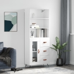 Credenza Bianco Lucido 69,5x34x180 cm in Legno Multistrato