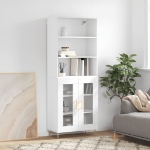 Credenza Bianco Lucido 69,5x34x180 cm in Legno Multistrato