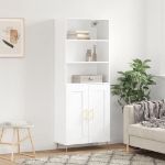 Credenza Bianco Lucido 69,5x34x180 cm in Legno Multistrato