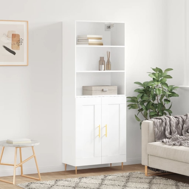 Credenza Bianco Lucido 69,5x34x180 cm in Legno Multistrato