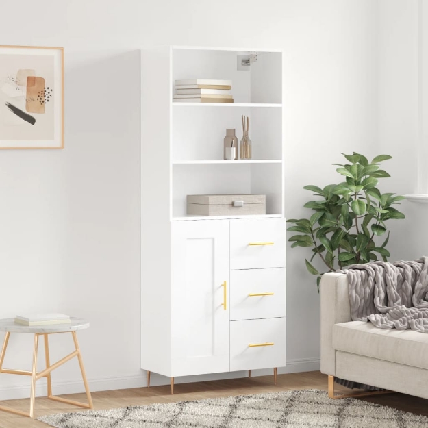 Credenza Bianco Lucido 69,5x34x180 cm in Legno Multistrato