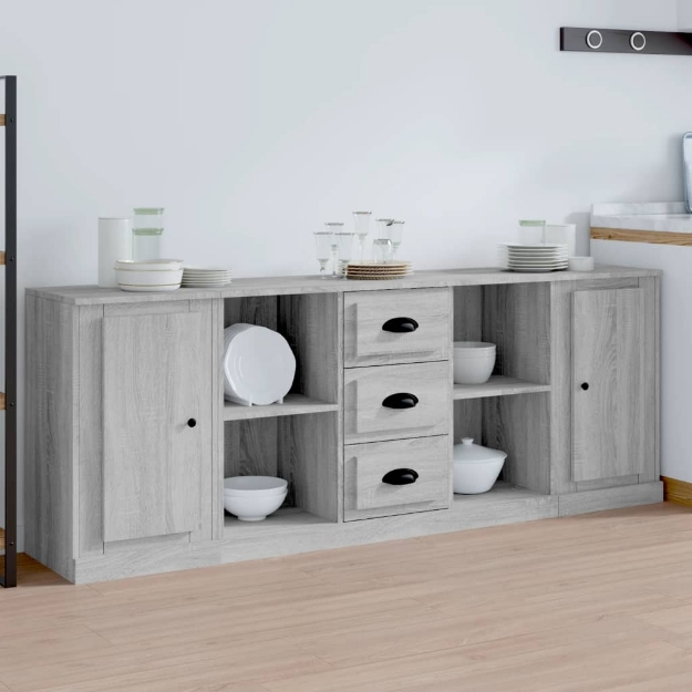 Credenze 3 pz Grigio Sonoma in Legno Multistrato