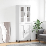 Credenza Bianco Lucido 69,5x34x180 cm in Legno Multistrato