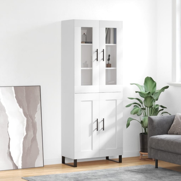 Credenza Bianco Lucido 69,5x34x180 cm in Legno Multistrato