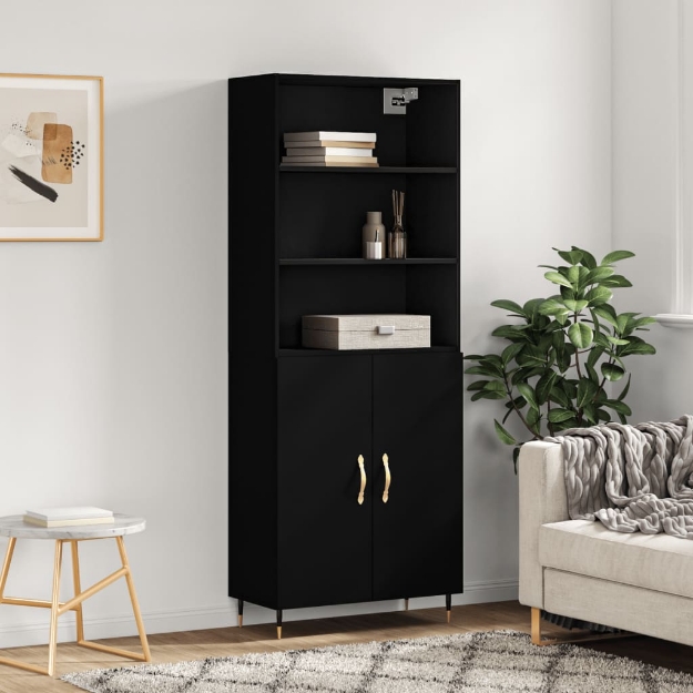 Credenza Nera 69,5x34x180 cm in Legno Multistrato