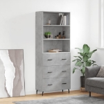Credenza Grigio Cemento 69,5x34x180 cm in Legno Multistrato