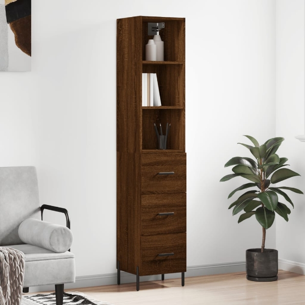 Credenza Rovere Marrone 34,5x34x180 cm in Legno Multistrato